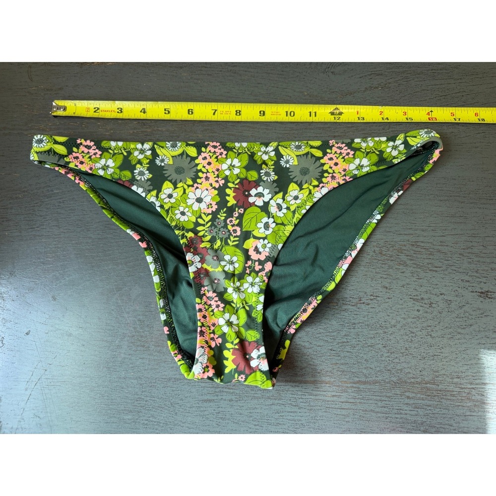 Aerie Swim Cheeky Bikini Bottoms Olive Green Floral Print Low Rise Large